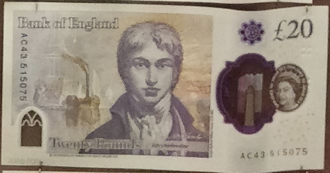 Back of £20 note with Turner's self portrait and The Fighting Temeraire