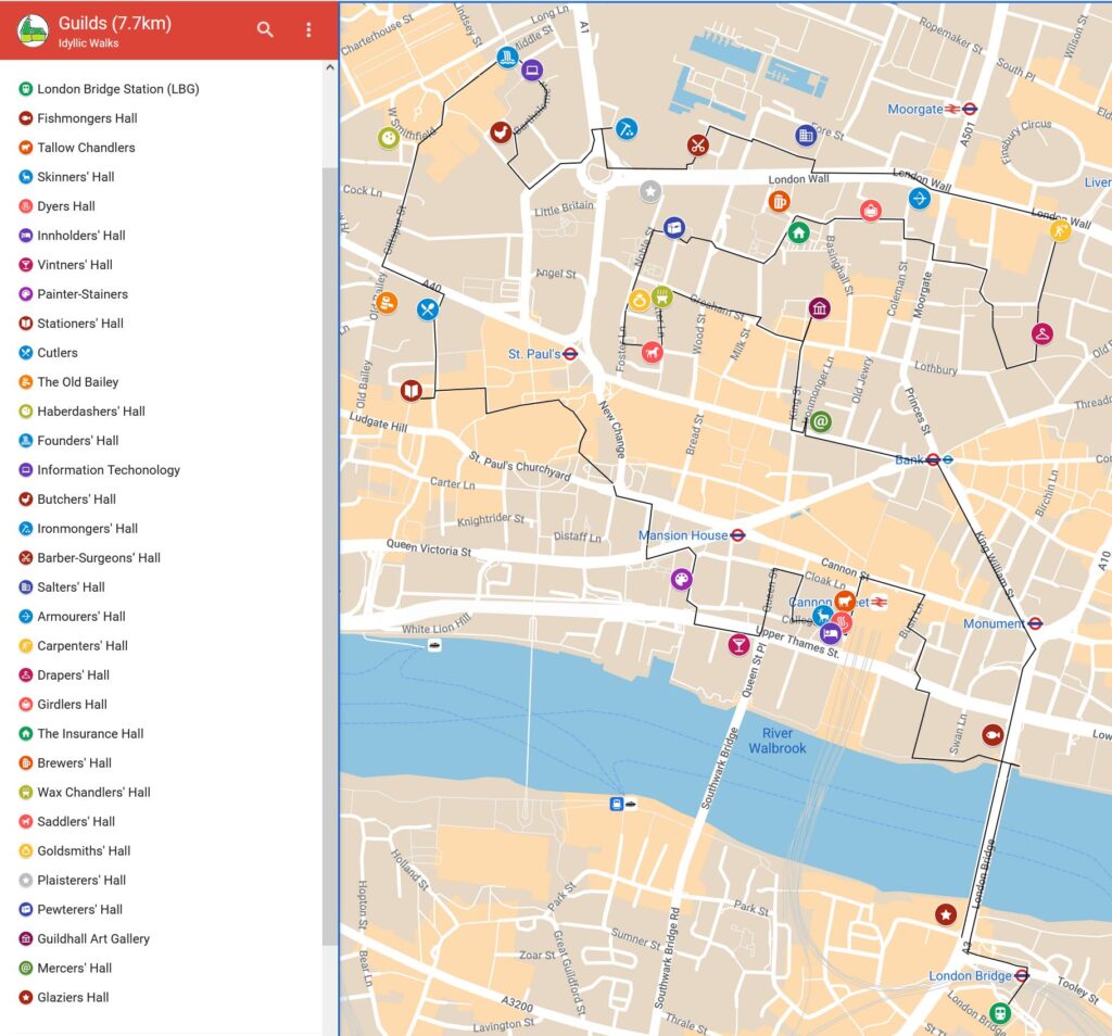 Map of the walking routes with places of interests