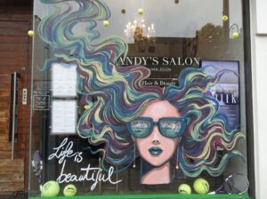 a window display at a Salon at Wimbledon village